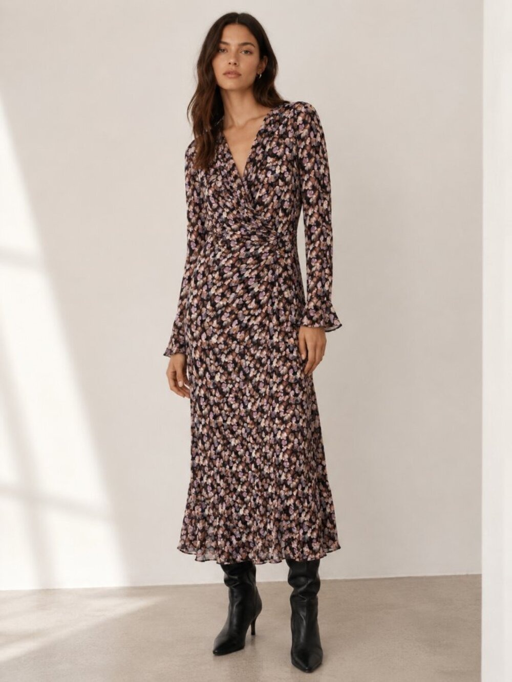 VINCE Floral Wrap Midi Dress Size 8 | Silk Blend | Quiet Luxury | 0728